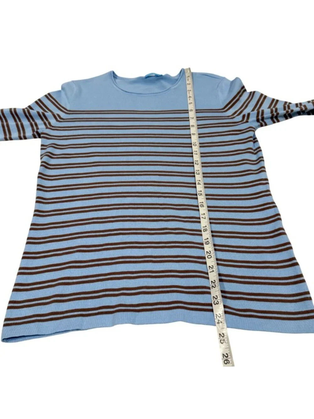 J. McLaughlin Poet Blue and Brown Striped Cotton Modal Sweater Size S